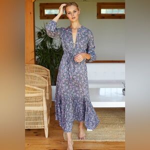 NWOT Emerson Fry India Collection Frances Dress in Midnight Wildflower - Size L